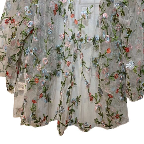 Chenault Womens Sheer Mesh Floral Embroidered Boho Fairy Cardigan S Vacation - Picture 8 of 8